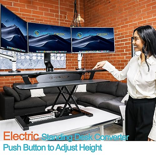 Electric Standing Desk Converter, Height Adjustable Sit to Stand Riser, Dual Monitor Workstation, Black Z74939