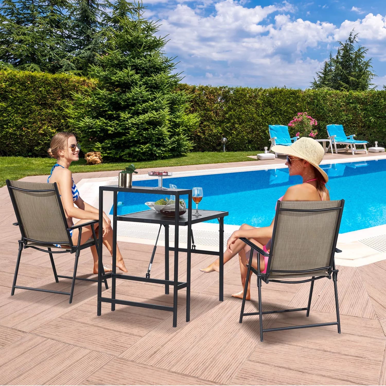 Patio Bistro Set 3 Piece Outdoor Folding Furniture with Coffee Table M8343