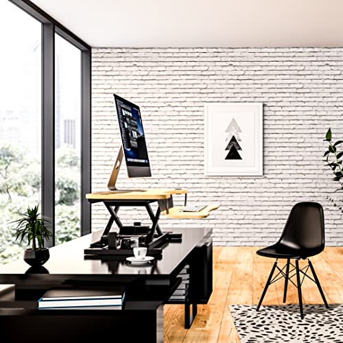 Electric Standing Desk Converter, Height Adjustable Sit to Stand Riser, Dual Monitor Workstation, Black Z74939