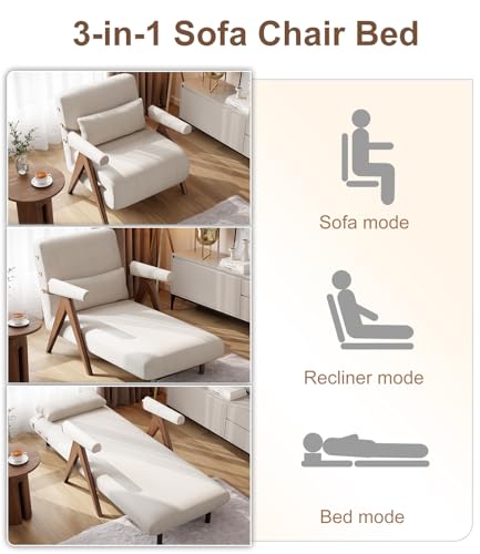 Convertible Sofa Bed Chair, 3-in-1 Sleeper Chair with Adjustable Backrest Q50542