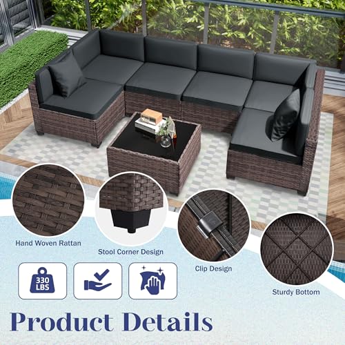 Outdoor Sectional Sofa Set with Cushions and Glass Coffee Table T1708