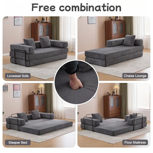 Foldable Floor Sofa Bed with Pillow Back and Armrest, Dark Gray S29408