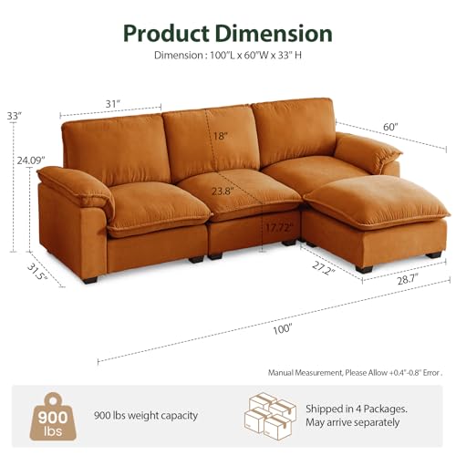 L Shaped Sectional Sofa Chenille Fabric for Living Room N6790
