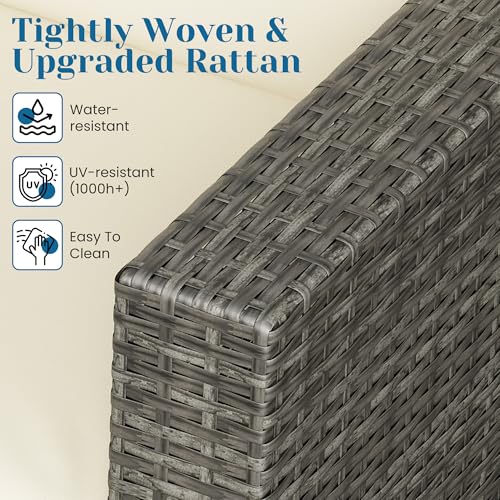 Outdoor Patio Furniture Set with Glass Tea Table, PE Rattan Wicker, Washable Cushions, Grey K8525