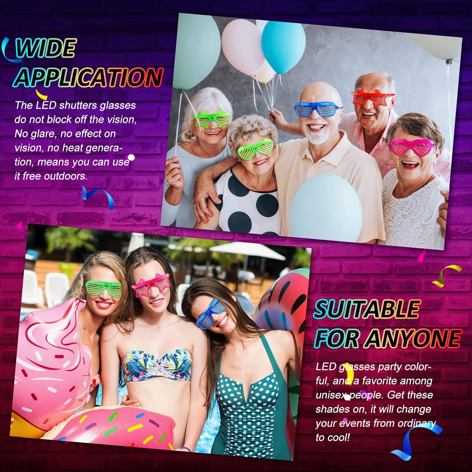 12 Pcs LED Glow in The Dark Glasses for Adult Party Supplies D28733