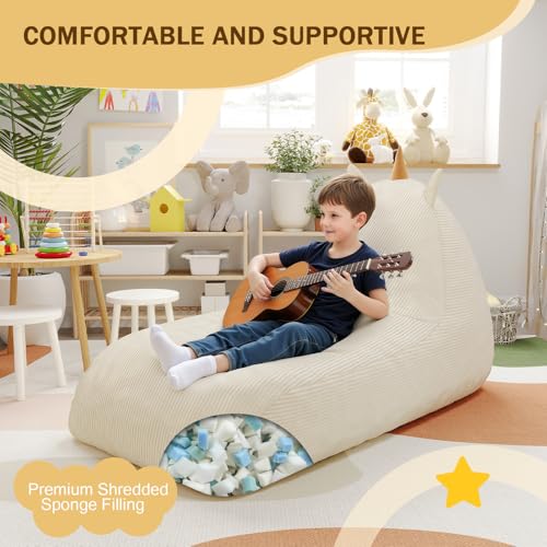 Unicorn Bean Bag Chair for Kids with Filler, Corduroy Floor Lounger, Pink W9694