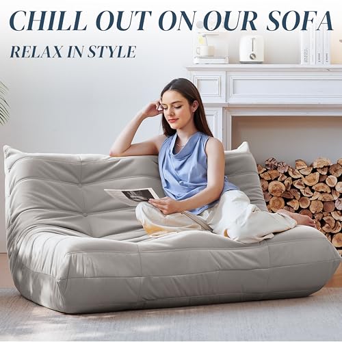 Bean Bag Chair for Adults, Suede & Microfiber Corner Lounge Sofa, 3-Seater, Beige F9802