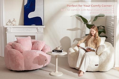 Floral Shaped Bean Bag Sofa for Adults, Faux Fur Floor Chair, Beige U8616