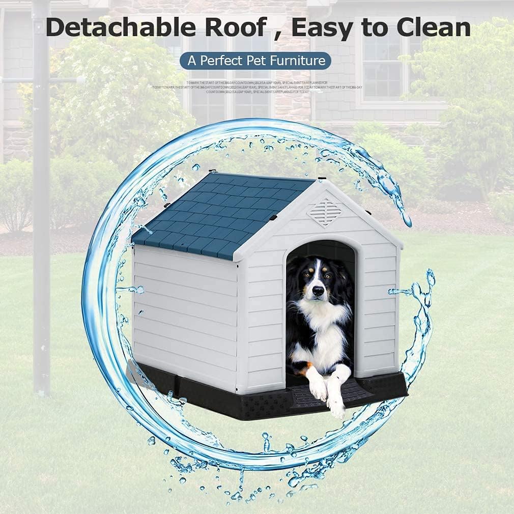 Large Plastic Dog House Indoor Outdoor Pet Kennel with Air Vents, 39 Inch High G572030