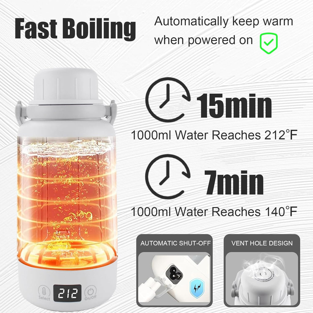Portable Travel Electric Kettle, 1L with Temperature Control and LCD Display W744709