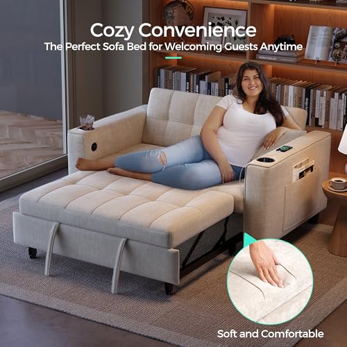 3-in-1 Convertible Sofa Bed with Charging Station, Green R3379