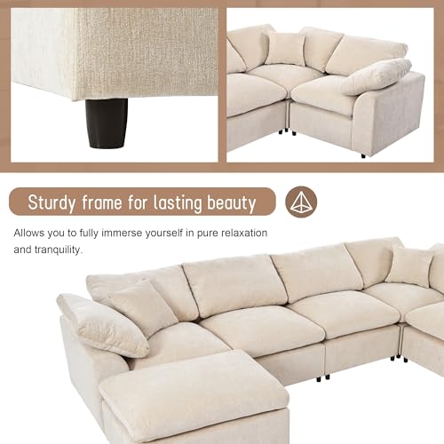 Modular Sectional Sofa with Ottoman, U-Shaped Lounge Couch H930