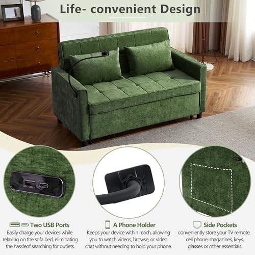 3 in 1 Convertible Sleeper Sofa Bed with USB Ports, Reversible Backrest, Brown C746