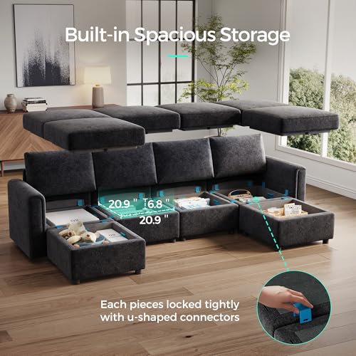 Modular Sectional Sofa with Storage, U Shaped Couch, Blue Y4358