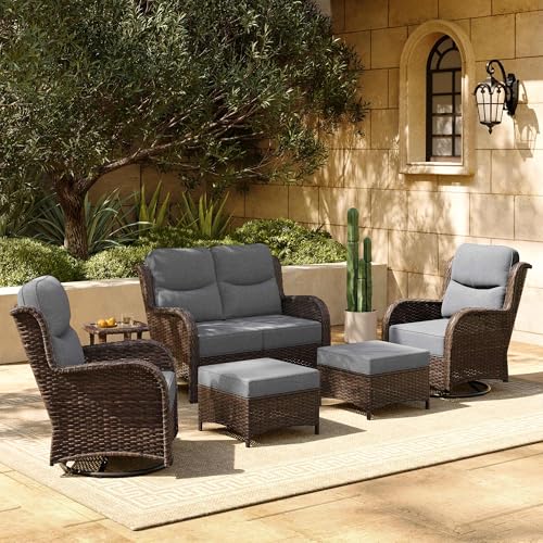 Outdoor Wicker Conversation Set with Cushions, 7 Pieces P4930