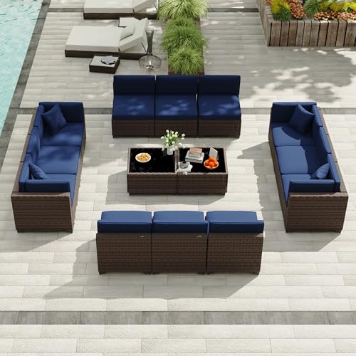 Outdoor Sectional Sofa Set with Cushions and Glass Coffee Table T1708