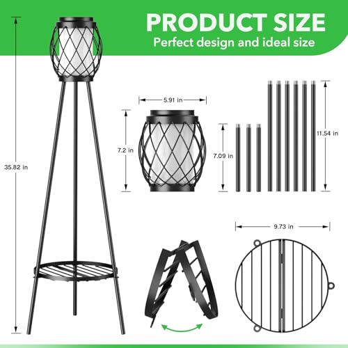 Solar Lights Outdoor with Plant Stands, Metal Tripod Patio Lamp B77585