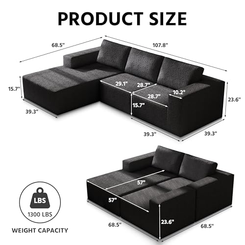 Modular Sectional Couch with L-Shape Chaise, Deep Seat, White Q446344