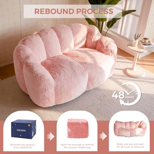Floral Shaped Bean Bag Sofa for Adults, Faux Fur Floor Chair, Beige U8616
