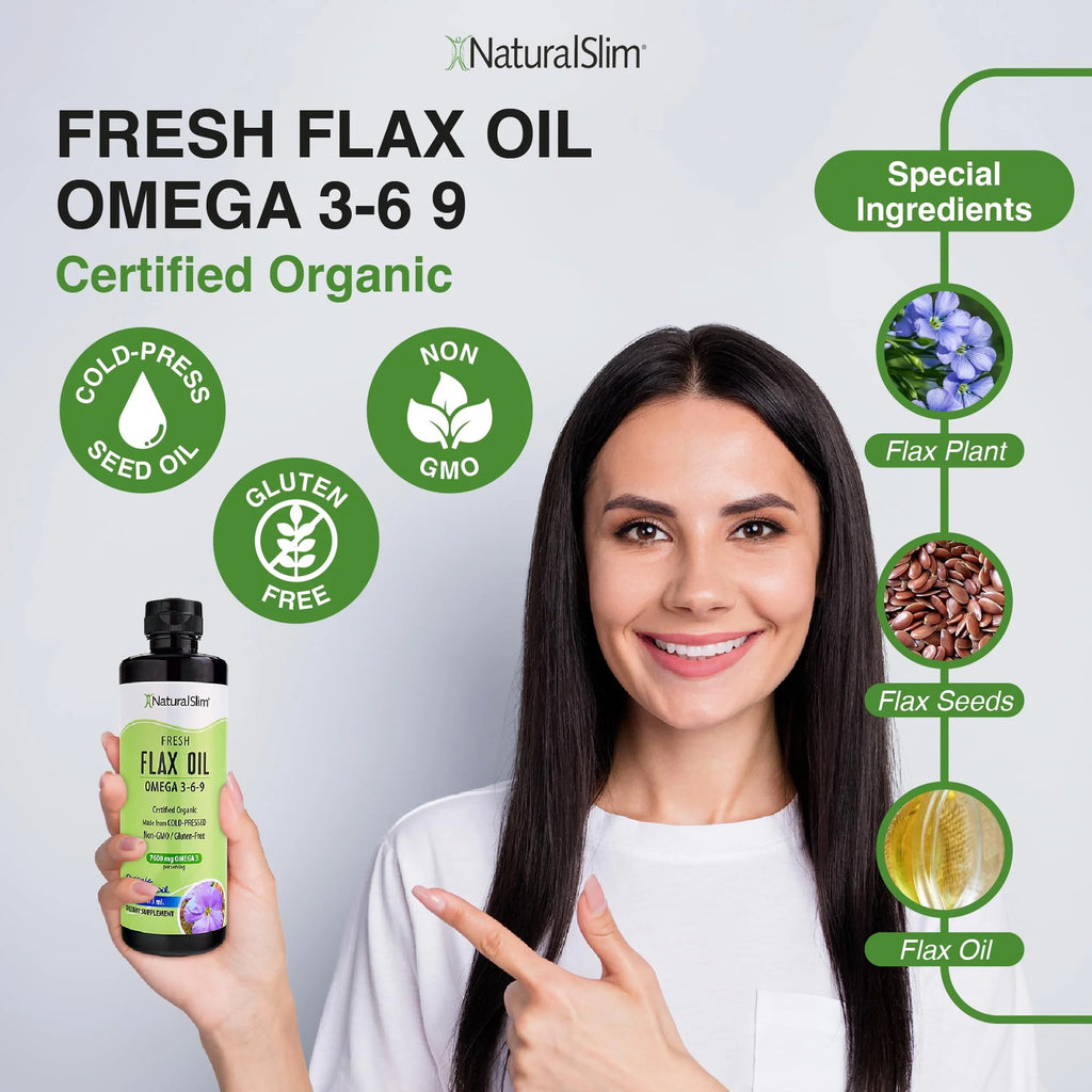 Organic Cold-Pressed Flaxseed Oil with Omega 3 6 9, 16 fl. Oz N600235