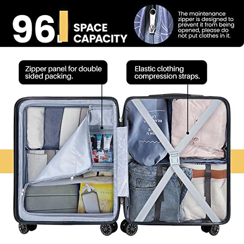 21" Carry On Luggage with 14" Mini Cosmetic Case Set, Hardside, Lightweight, White E332475