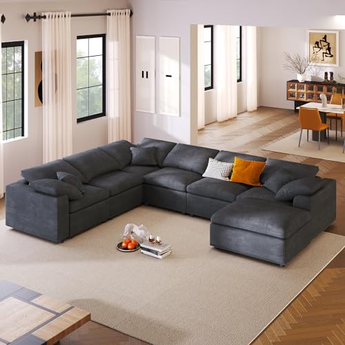 Modular Sectional Sofa with Ottoman, U-Shaped Lounge Couch H930