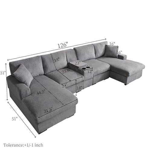 Modular Sectional Sofa with Ottoman, U-Shaped Lounge Couch H930