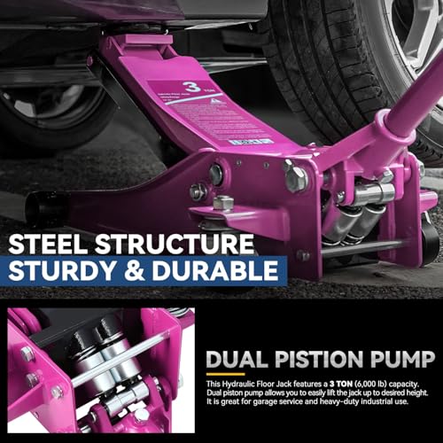 4 Ton Low Profile Floor Jack, Heavy Duty Steel Hydraulic with Dual Pistons Quick Lift Pump P3195