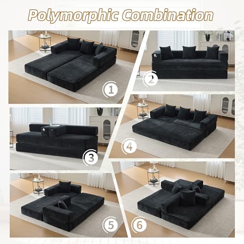 Corduroy Convertible Sleeper Sofa Bed with Pillow, Beige O72530