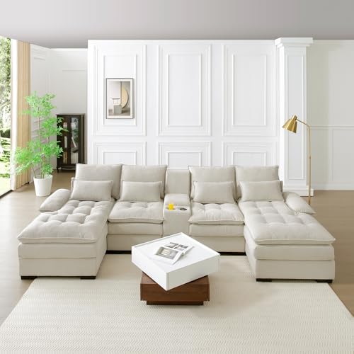 Modular Sectional Sofa with Ottoman, U-Shaped Lounge Couch H930