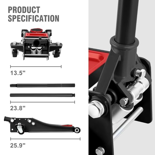 Floor Jack 3 Ton Capacity, Low Profile Heavy Duty Hydraulic Car Jack, Lifting Range 3"-20" O821