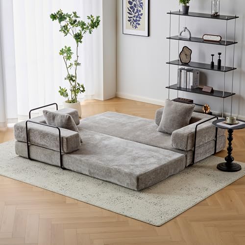 Corduroy Convertible Sleeper Sofa Bed with Pillow, Beige O72530