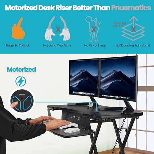 Electric Standing Desk Converter, Height Adjustable Sit to Stand Riser, Dual Monitor Workstation, Black Z74939