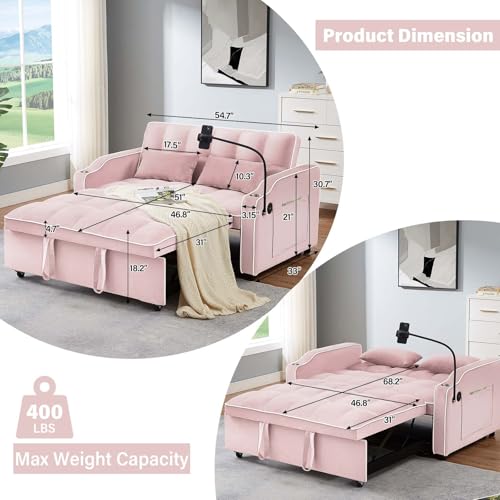 Convertible Sofa Bed, 3 in 1 Velvet Sleeper with Adjustable Backrest, Gray K13376