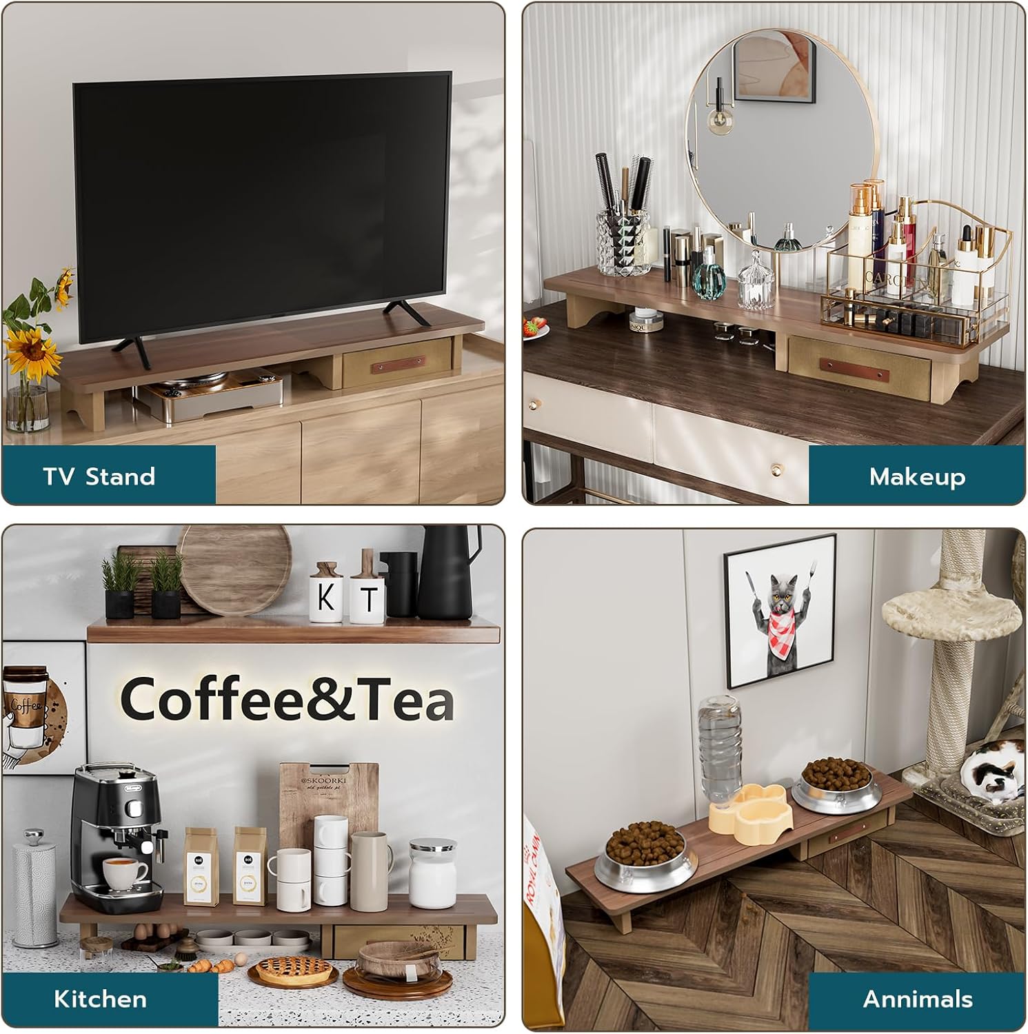 Dual Monitor Riser with Drawers, Sturdy Wood Stand for 2 Monitors N801679