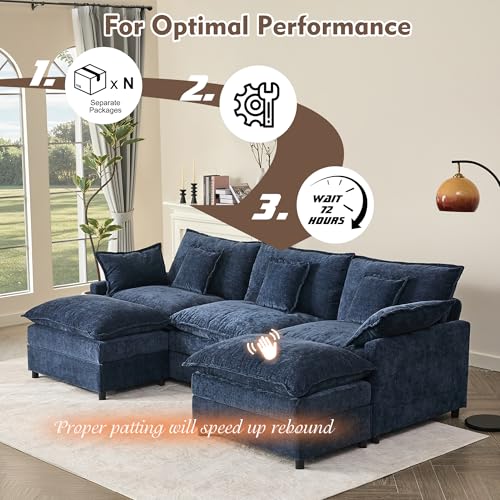 U Shaped Modular Sectional Sofa with Ottoman, Chenille, Black Z16537