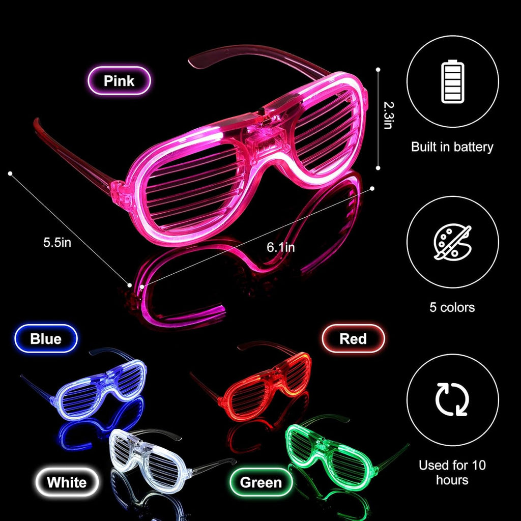 25 Pack LED Glasses Party Favor, 5 Neon Colors Glow in the Dark O7363