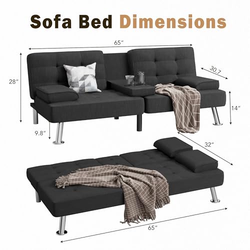 Modern Linen Convertible Folding Futon Sofa Bed with Removable Armrests Y192