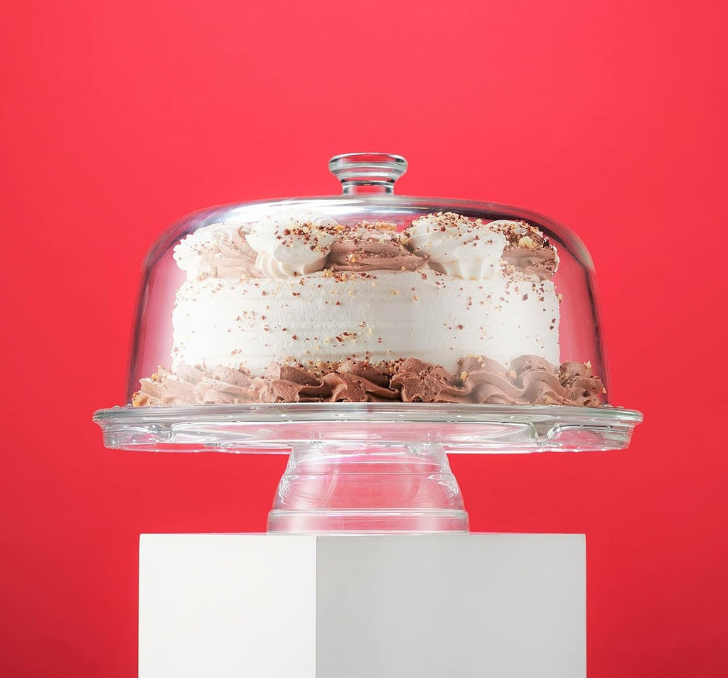 Crystal Glass Cake Stand with Dome Lid, 6-in-1 Serving Platter Q13695