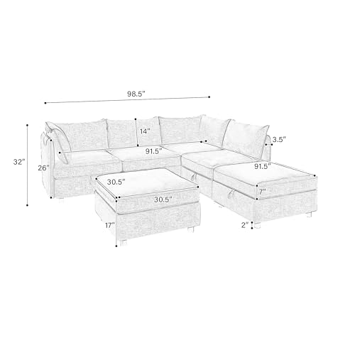 Modular Storage Sectional Sofa with Movable Ottomans, U-Shaped Chenille U839651