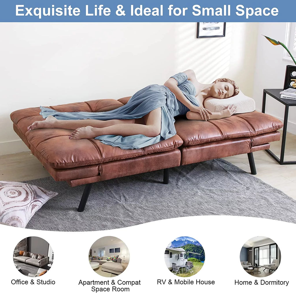 Futon Sofa Bed Memory Foam Convertible Couch with Adjustable Armrests O625