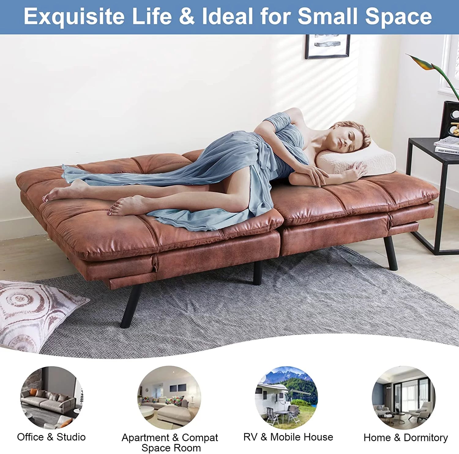 Futon Sofa Bed Memory Foam Convertible Couch with Adjustable Armrests O625