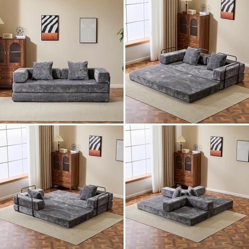 Foldable Floor Sofa Bed with Pillow Back and Armrest, Dark Gray S29408