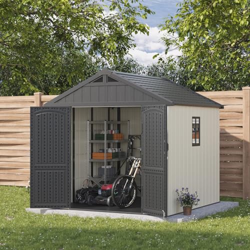 Outdoor Plastic Storage Shed with Floor, Window and Lockable Door A4787