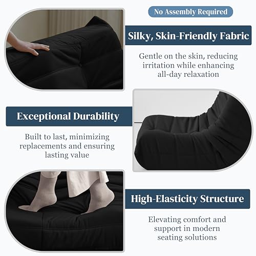 Bean Bag Chair for Adults, Suede & Microfiber Corner Lounge Sofa, 3-Seater, Beige F9802