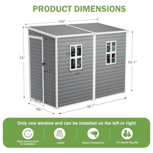 Resin Storage Shed, Waterproof Outdoor Tool Shed with Floor, Double Lockable Doors I89690