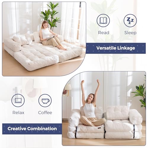 Folding Sofa Bed, L-Shaped Convertible Sleeper Couch with Armrest and Pillow, Dark Grey M375676