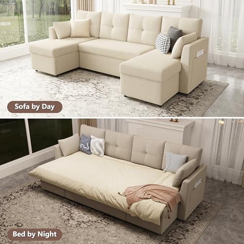 Oversized Sleeper Sofa Couch with Double Storage Chaise, Dark Grey B422253