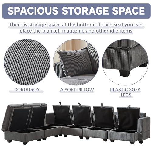 Modular Storage Sectional Sofa with Movable Ottomans, U-Shaped Chenille U839651