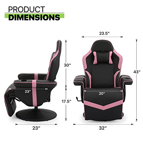 360° Swivel Gaming Recliner Chair, Ergonomic PU Leather with Adjustable Backrest, Footrest, Cup Holder M2617